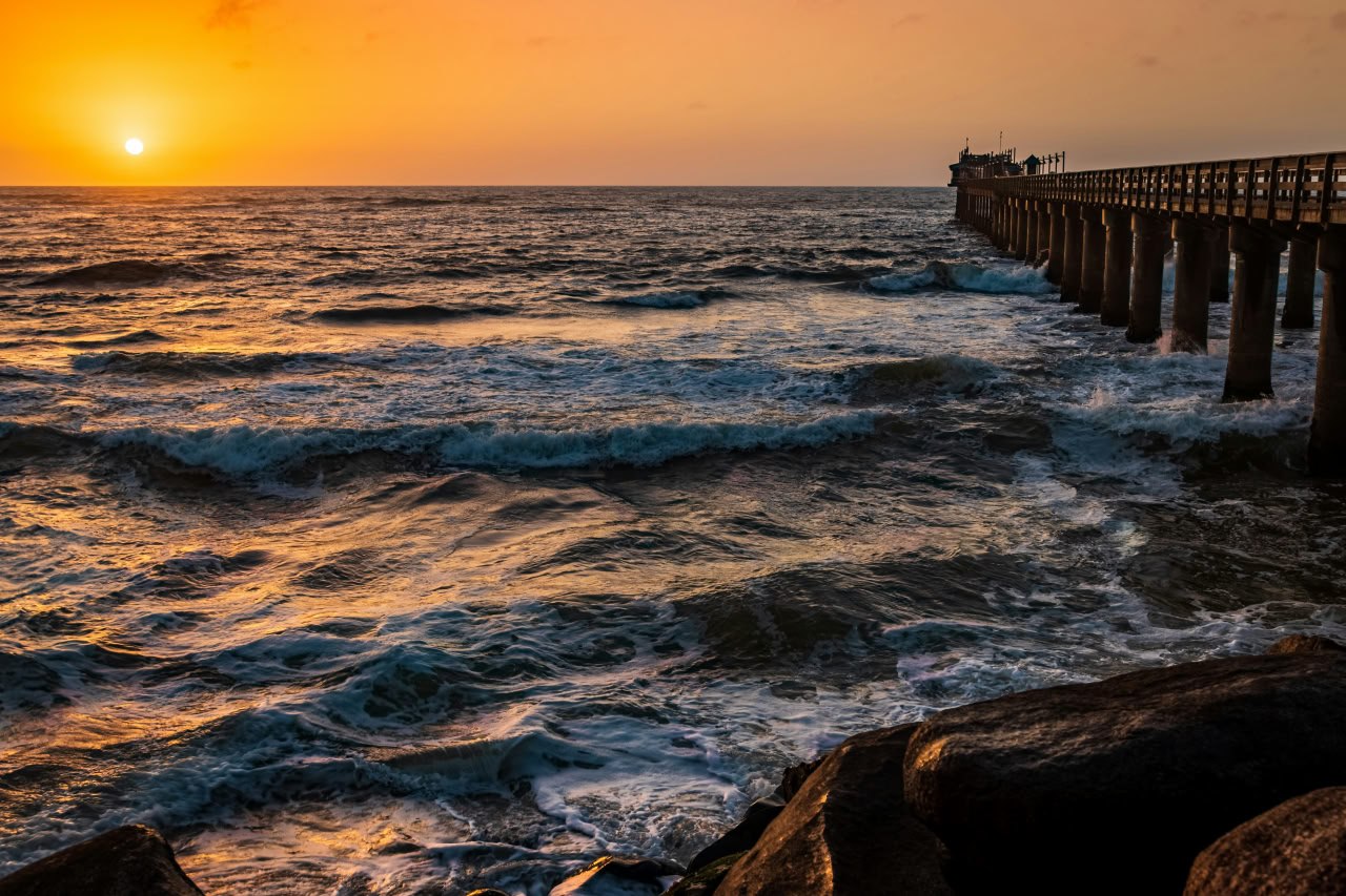 Swakopmund Mole sunset over the Atlantic Ocean